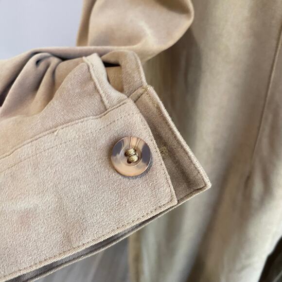 Vintage Joanna Tan Soft Midi Shirt Dress Button Down Long Sleeve Duster Sz M - Picture 8 of 11